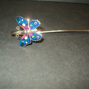 NEW Butterfly Enameled Book Mark Marker Blue & Magenta Gold Toned 4"